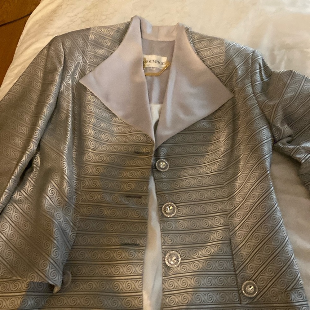 Lily and Taylor silver and grey size 18 women’s suit with rhinestone buttons.